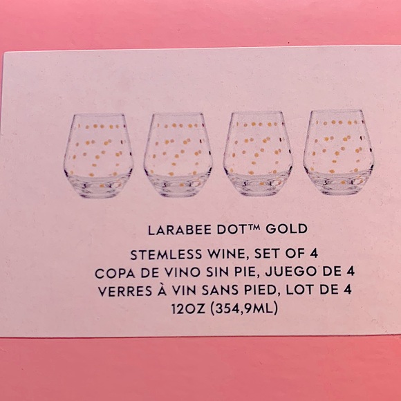KATE SPADE NEW YORK LENOX STEMLESS WINE SET GLASS LARABEE DOT GOLD NIB 12 OZ - Picture 8 of 8